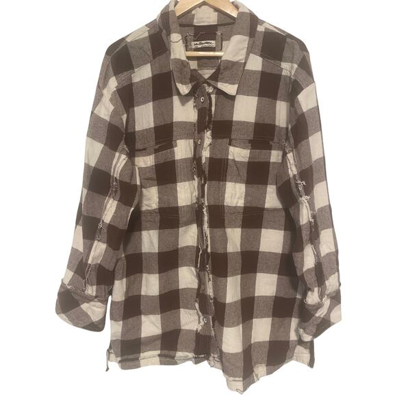 We the Free Plaid Shacket Brown and Cream Large - Picture 2 of 8